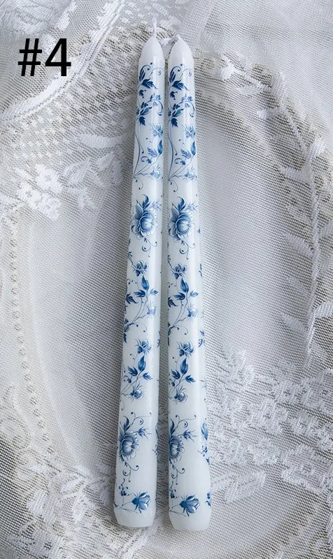 Blue and White Porcelain Smokeless 25cm Taper Candle - Design #4 2pcs 
