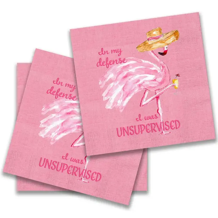 Unsupervised Flamingo Cocktail Napkin, 12ct