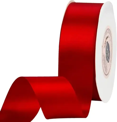 [BFS-SYUDF058250] #3 Unwired Double Face Satin Ribbon (50 Yards) - Red