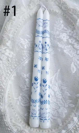 [BGD-CM069-1] Blue and White Porcelain Smokeless 25cm Taper Candle - Design #1 2pcs