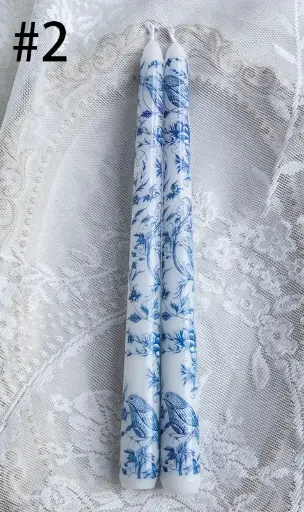 [BGD-CM069-2] Blue and White Porcelain Smokeless 25cm Taper Candle - Design #2 2pcs