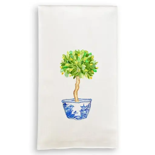 [BGD-D698] Blue & White Bowl with Lemon Tree Dishtowel