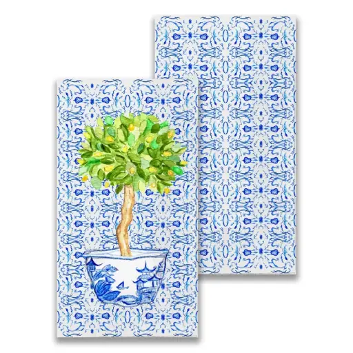 [BGD-PGT698] Blue and White Bowl with Lemon Tree Guest Towel