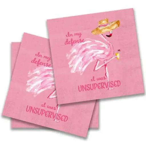 [BGD-PCK596] Unsupervised Flamingo Cocktail Napkin, 12ct