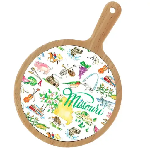[BGD-CB034800] Missouri State Bamboo & Ceramic Cheese Board Rosanne Beck